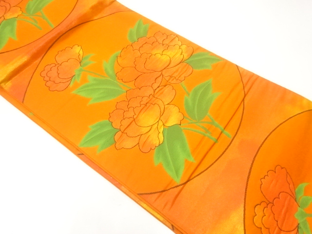 JAPANESE KIMONO / ANTIQUE FUKURO OBI / SILK / WOVEN PEONY